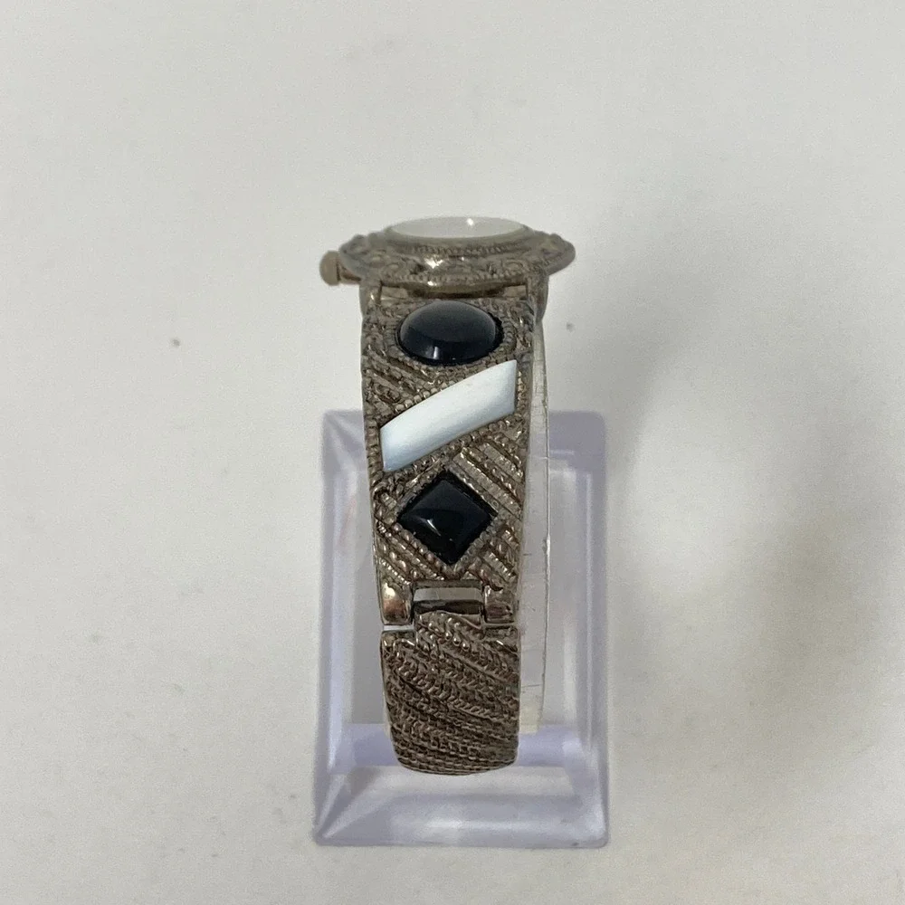 Vintage Badavici Women's Watch Marcasite 24mm Silver Tone MOP Cab New Battery 7